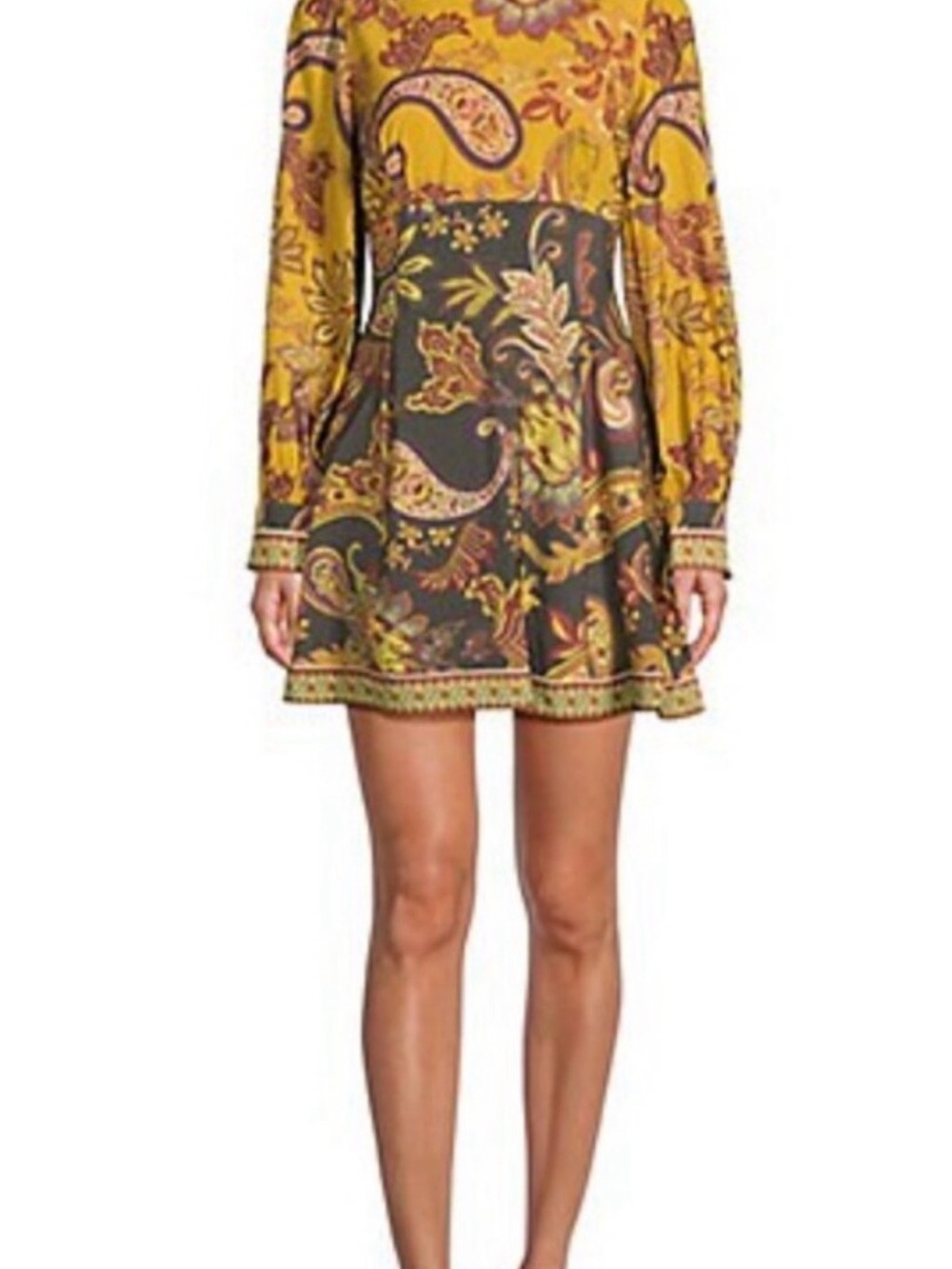 ANTONIO MELANI Mustard and Olive Paisley Long-Sleeve Mini Dress